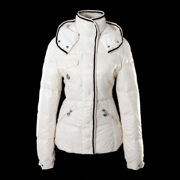 Moncler bianco di modo collo alto chiusura lampo e tasche Donna Giacche uscita